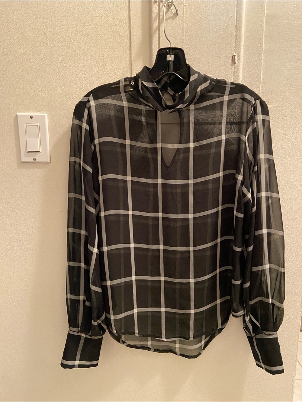 Prologue Black and White Windowpane Sheer Blouse